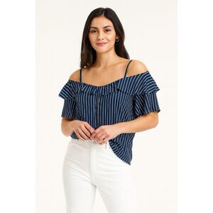 Banana Republic Top Women's XL Navy White Stripe Button Front Casual